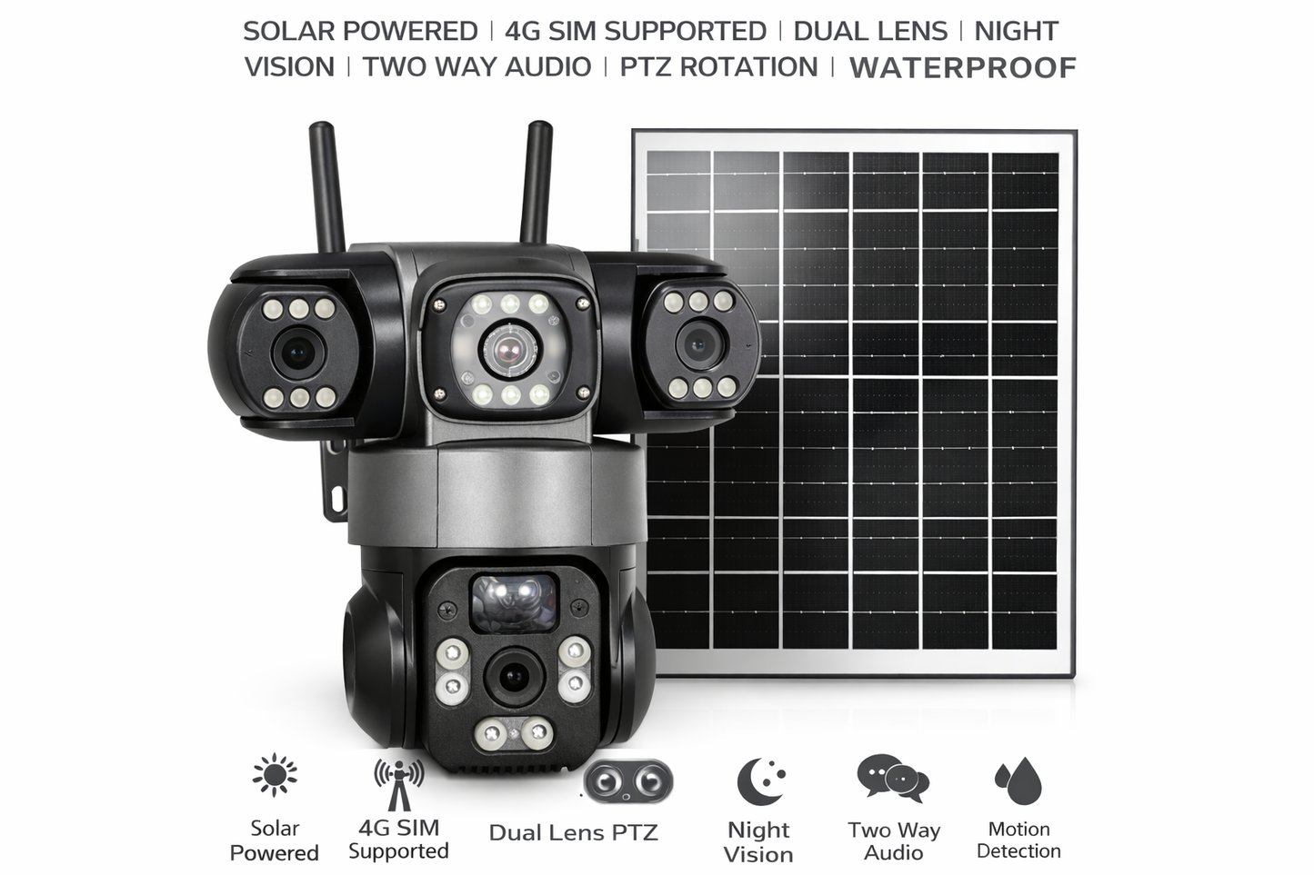 CORUS 3MP Solar Security Camera Outdoor | Dual Lens 360° PTZ | 4G SIM Supported | Motion Detection | Two Way Audio | Cloud Storage | Ready to Use Set