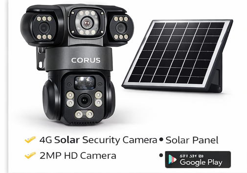 CORUS 3MP Solar Security Camera Outdoor | Dual Lens 360° PTZ | 4G SIM Supported | Motion Detection | Two Way Audio | Cloud Storage | Ready to Use Set